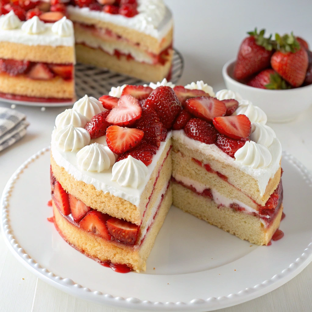 A fork holding a bite of lemon cake, revealing the cake’s fluffy texture and lemon glaze on top.