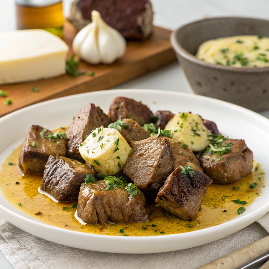 Garlic butter steak bites with crispy sear and juicy center